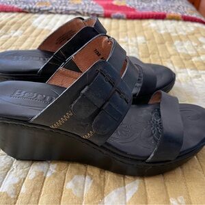 Born Black Leather Wedge Sandals